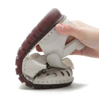 Summer New Handmade Women's Shoes National Style Genuine Leather Hollow Women's Sandals soft Flat with Sandals