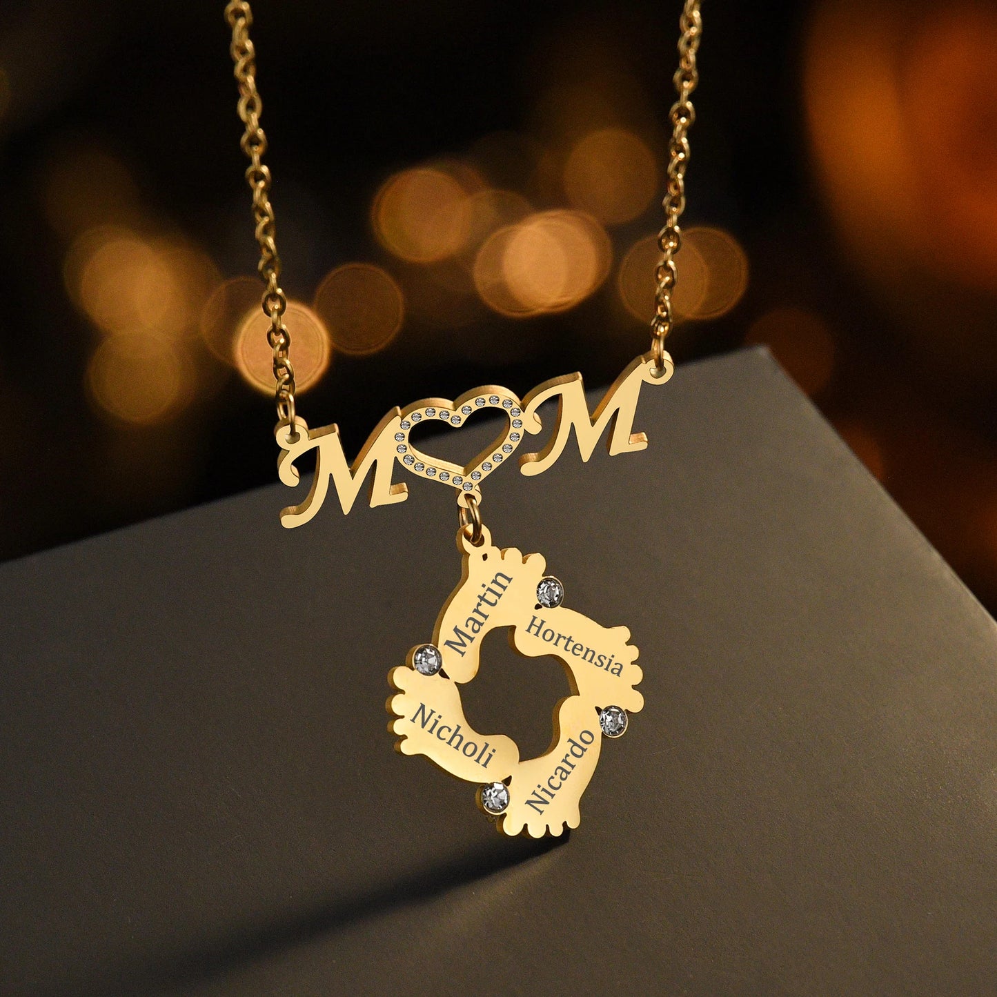 Sifisrri Personalized Custom Name Necklace for Women Zircon Mom Heart Family Pandent Stainless Steel Mother Kids Jewelry Gift