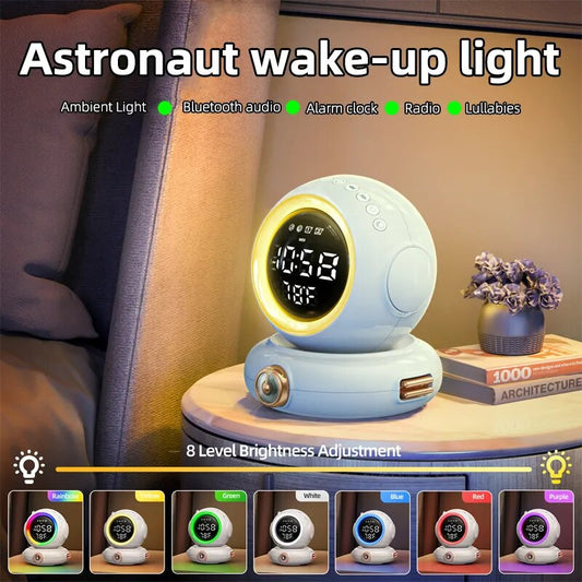 Atmosphere Light Bedroom Wake-up Alarm Clock Desktop Decoration Wireless Bluetooth Speaker Bedside Colorful Astronaut Night Lamp