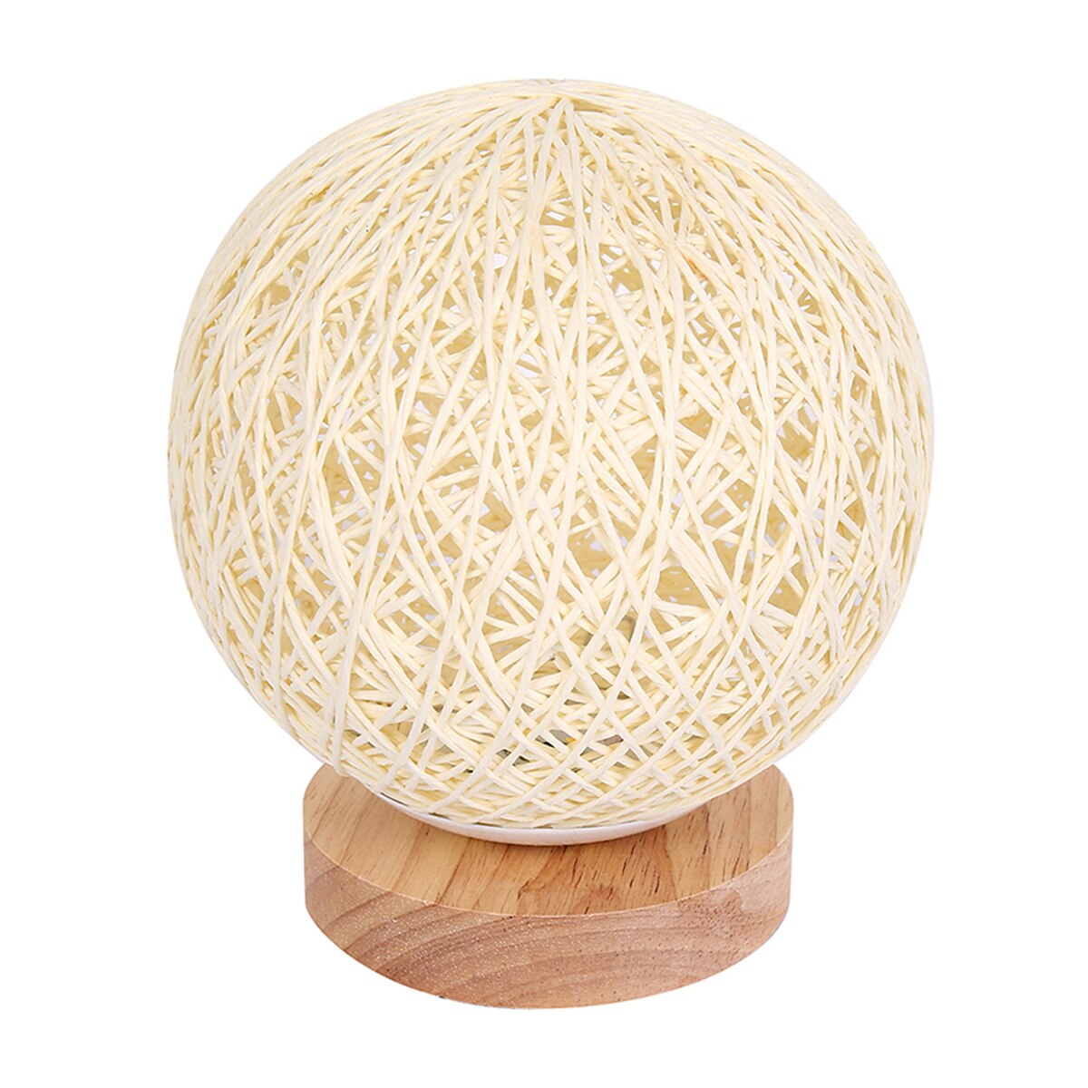 LED Moon Table Lamp Hand-Knit Lampshade Wood Table Ball Light with USB Charged Rattan Ball Lamp Modern Bedside Night Lamp