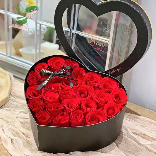 24/18PC Heart Shape Rose Gift Box Artificial Eternal Rose Bouquet Forever Red Rose Valentine Day Gift Christmas Birthday Wedding