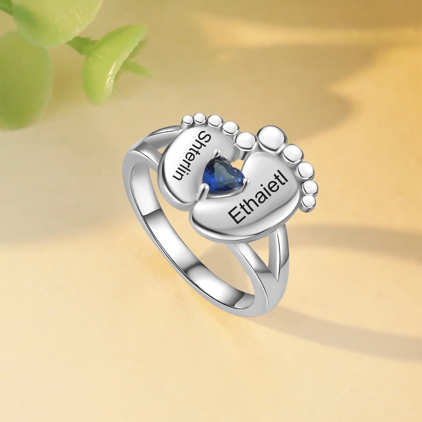 Mother's Day Personalize Baby Feet Name Rings Initials Band Birthday Jewelry Gift for Women Ladies Mom Wife Sister Grandma