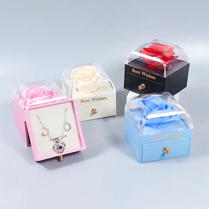 New Rose Flower Jewelry Box for Necklace Pendant Valentine's Day Gift Organizer Plastic Paper Packaging Display Box For Women