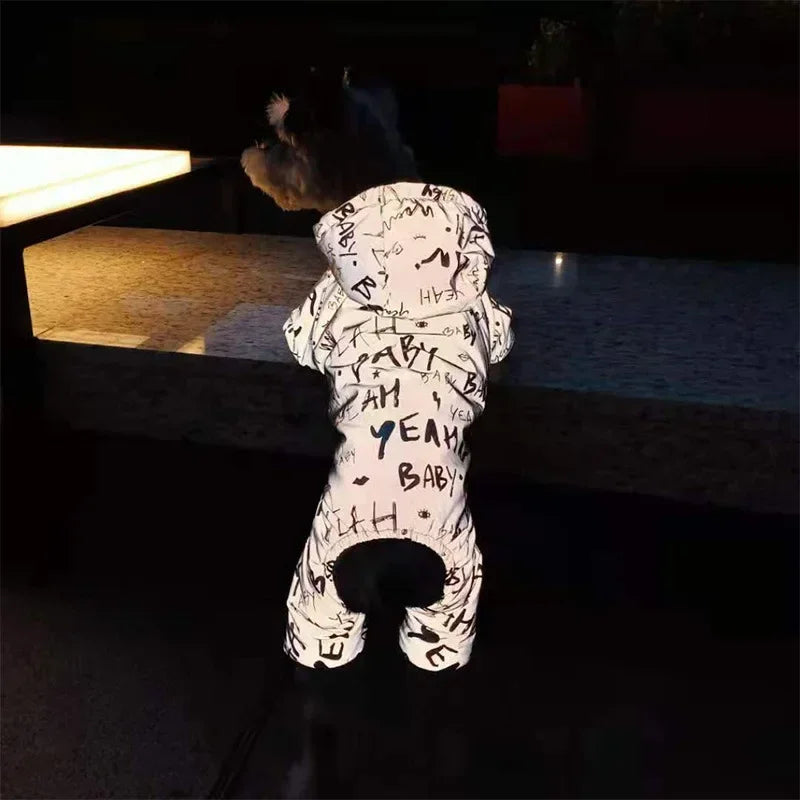 Reflective Clothing for Pets Warm Letter Printing Silve Color Four-legged Pet Waterproof Small and Medium Dog Winter Jumpsuits