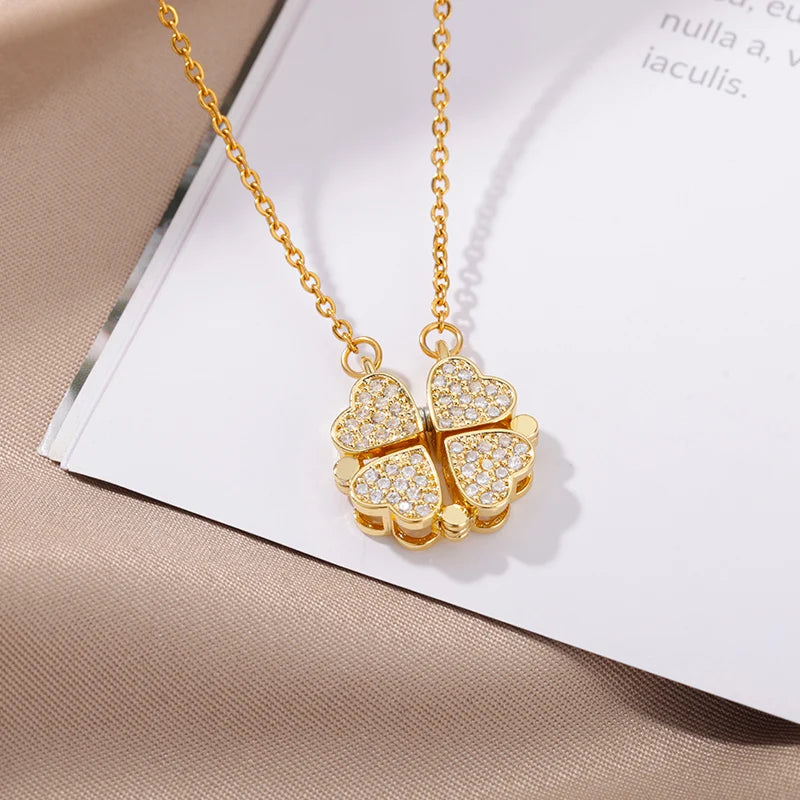 Stainless Steel Heart Necklaces for Women Vintage Four Leaf Clover Pendants Choker Necklace Goth Fashion Neck Chain Jewelry Gift