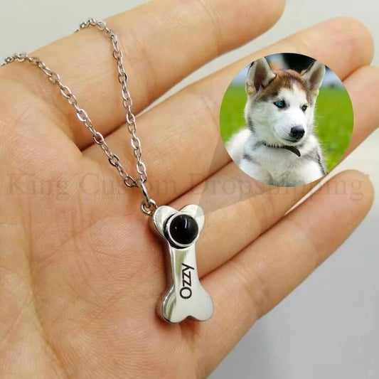 Custom Projection Necklace Text Engraving Dog Bone Pendant Custom Photo to Commemorate Pets for Friends.