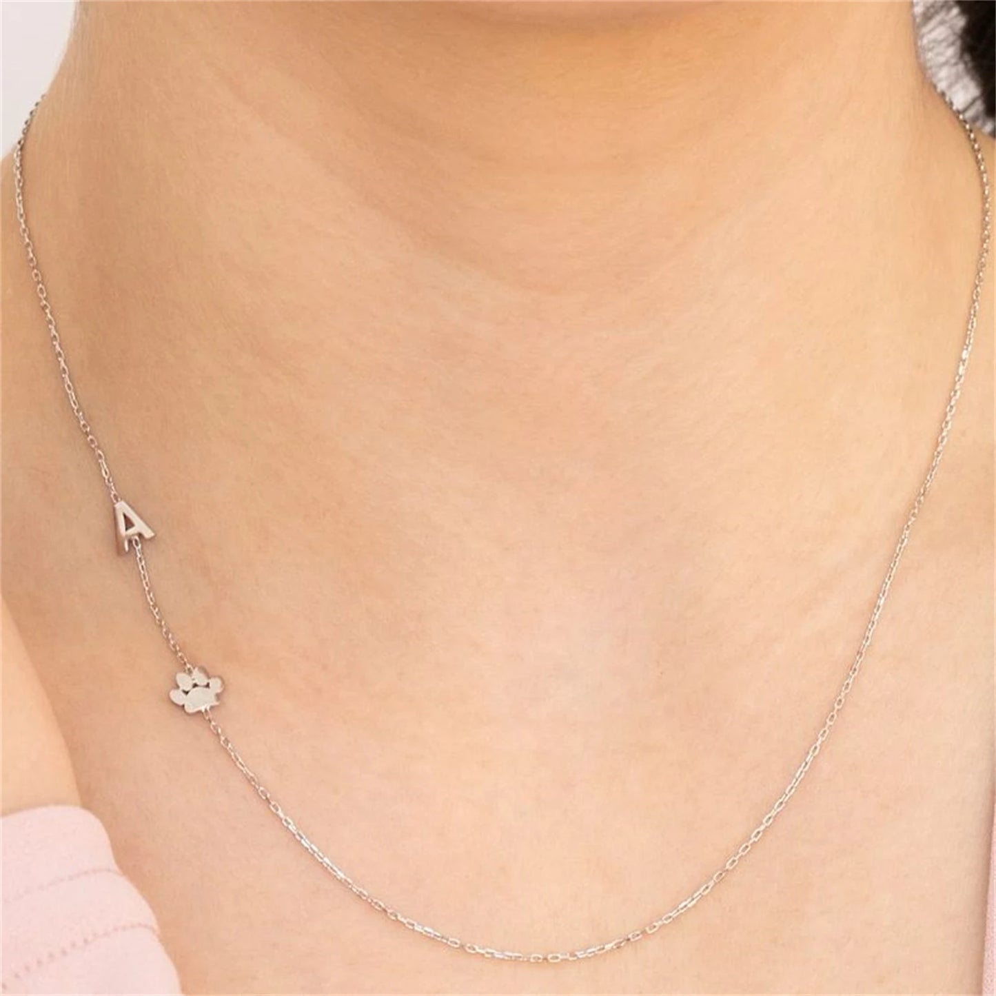 Mini Dog Paw Jewelry Heart Stainless steel Customized Initial Letter Necklace