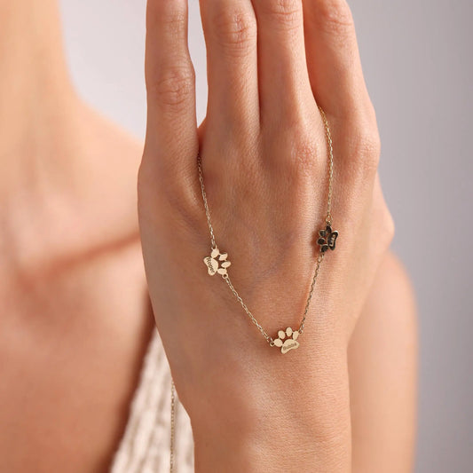 Paw Print Name Necklace Personalized Tiny Dog Paw Necklace Minimalist Paw Pendants Pet Necklace Personalized Family Jewelry
