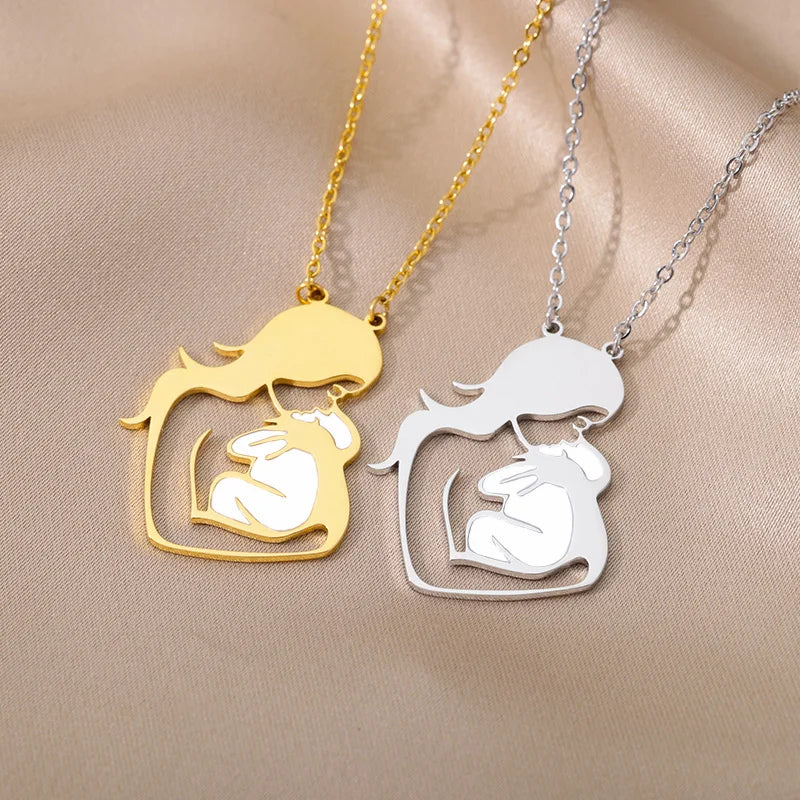 Holding Baby In Arms Necklaces For Women Mom Gold Color Neck Chain Stainless Steel Necklace Pendant Female Jewelry Birthday Gift