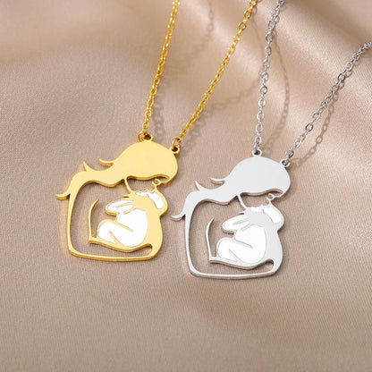 Holding Baby In Arms Necklaces For Women Mom Gold Color Neck Chain Stainless Steel Necklace Pendant Female Jewelry Birthday Gift