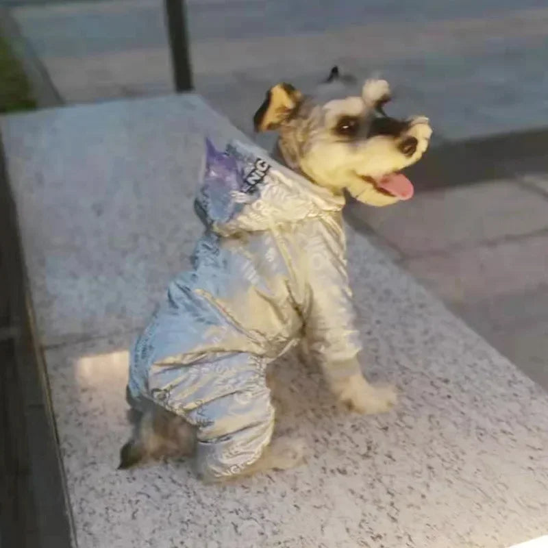 Reflective Clothing for Pets Warm Letter Printing Silve Color Four-legged Pet Waterproof Small and Medium Dog Winter Jumpsuits