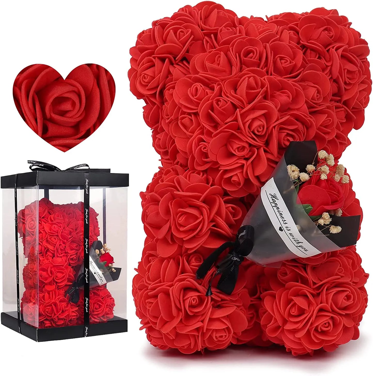 Mothers Day Gift  25cm Rose Bear In Gift Box For Valentine's Day Gift Birthday Present For Wedding Party