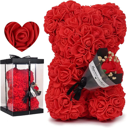 Mothers Day Gift  25cm Rose Bear In Gift Box For Valentine's Day Gift Birthday Present For Wedding Party