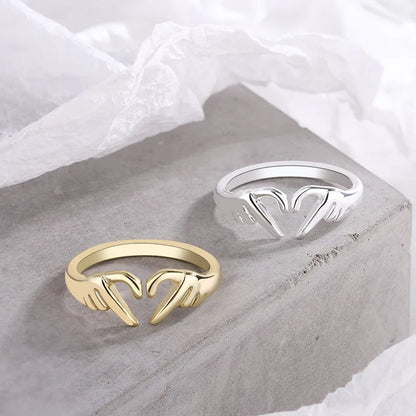New Romantic Love Hand with Heart Shaped Ring Creative Couple Silver Color Adjustable Open Rings Personality Party Jewelry Gift