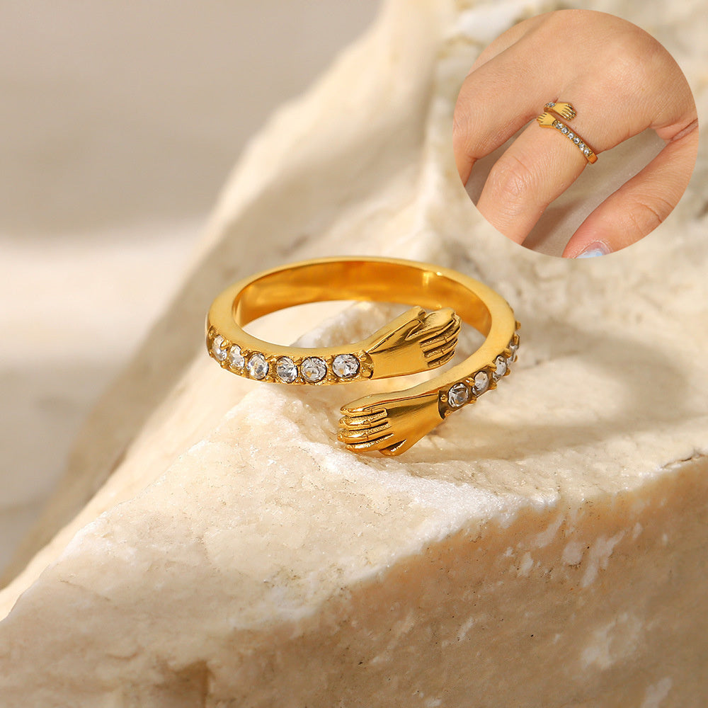 Gold hug Ring with both hands