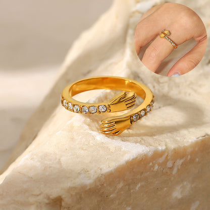 Gold hug Ring with both hands