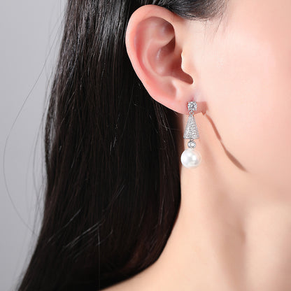 Korean popular pearl earrings AAA zircon nail set Korean pearl earrings earrings for women