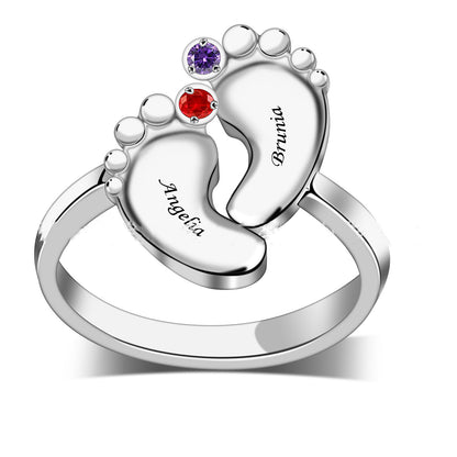 Personalized jewelry s925 cross-border wholesale baby footprint ring Birthstone ring footprint engraved hand jewelry