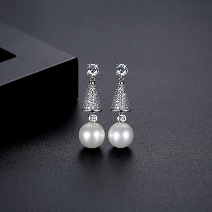 Korean popular pearl earrings AAA zircon nail set Korean pearl earrings earrings for women