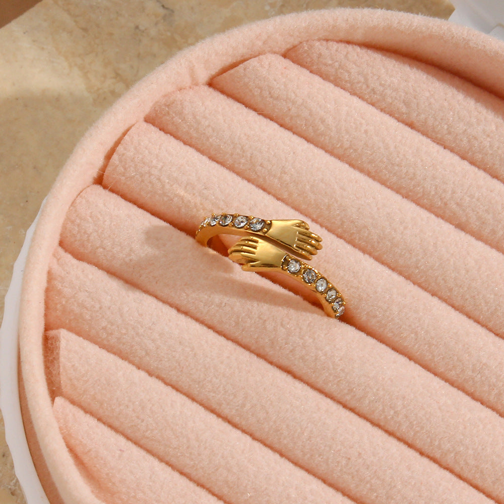 Gold hug Ring with both hands