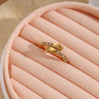 Gold hug Ring with both hands