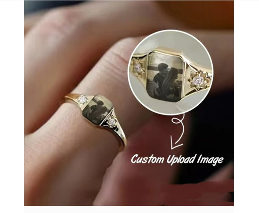 Personalized Birthstone Photo Ring