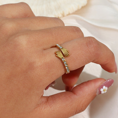 Gold hug Ring with both hands