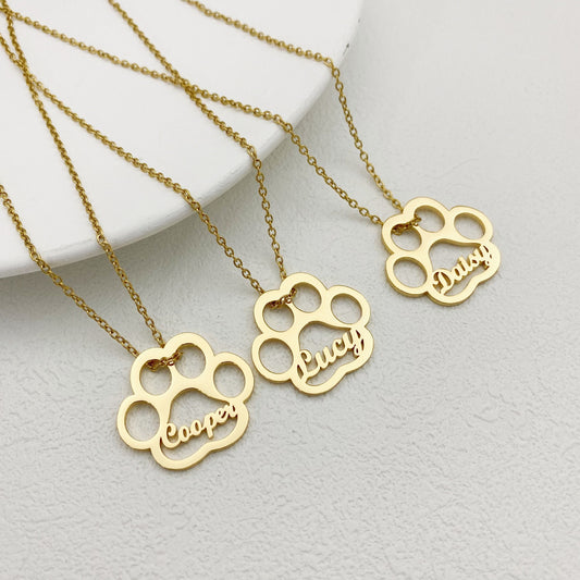 Personalized Name Necklace Dog Paw Necklace Personalized Dog Necklace Paw Print Initial Bone Pet