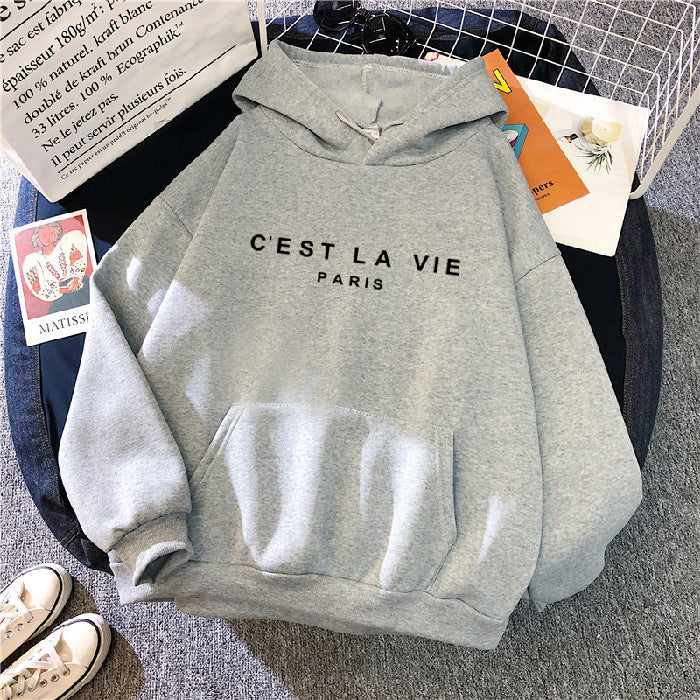 letter print new hooded sweater women's spring long-sleeved lazy style loose hooded top
