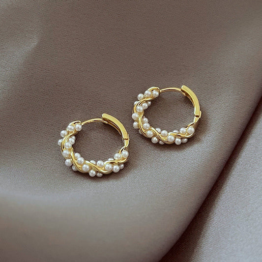 Korean New Simple Temperament Circle Pearl Earrings Fashion Small Versatile Earrings Women's Jewelry